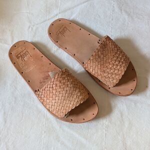 Beek Anthropologie Camel Tan Basketweave Slide Sandals Minimalist Beach Artisan